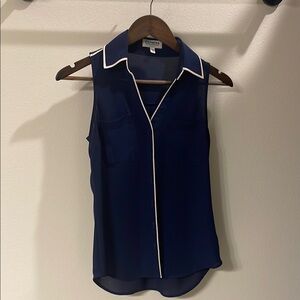 Express Blue Sleeveless Blouse with Notched Collar